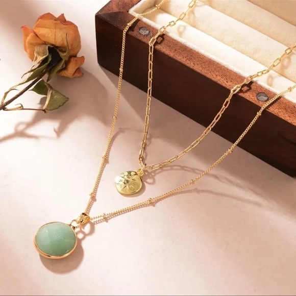 Set of 2 14K Gold Plated Natural stone Boho Chic Necklaces - Picture 3 of 4